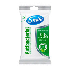 Вологі антибактеріальні серветки SMILE із соком подорожника 15 шт.