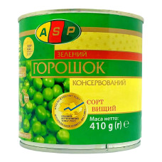 Зелений горошок ASP 410 г консервований в ж/б