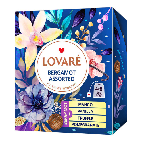 Чорний чай Lovare BERGAMOT Асорті 32 пакетики
